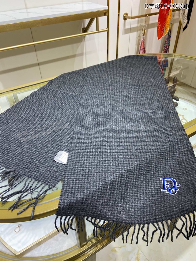 Dior純羊絨圍巾 迪奧D字母LOGO長巾 Dior男士羊絨圍巾  mmj1094